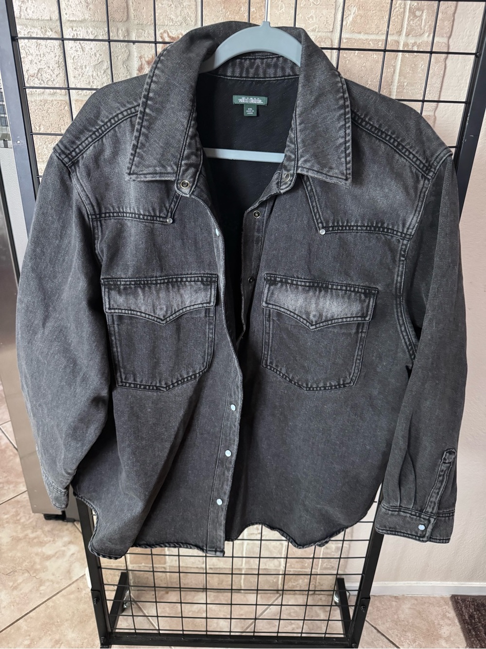 Wild Fable Women's Black Oversized Jean Jacket, XXL Button Front Collared, TARGE